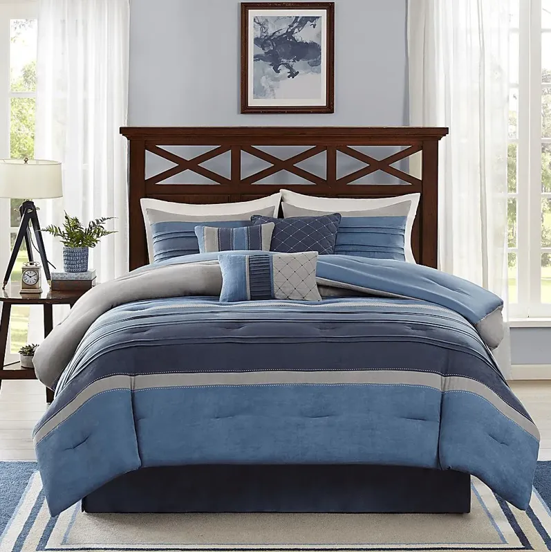 Amiah Navy 7 Pc Queen Comforter Set