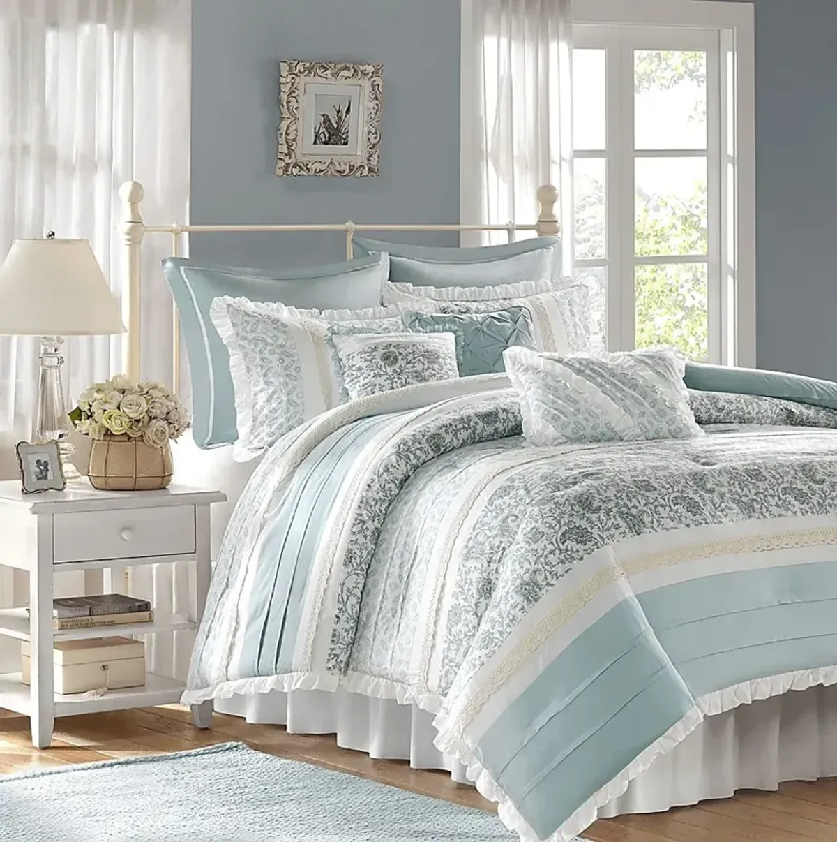 Malia Blue 9 Pc Queen Comforter Set