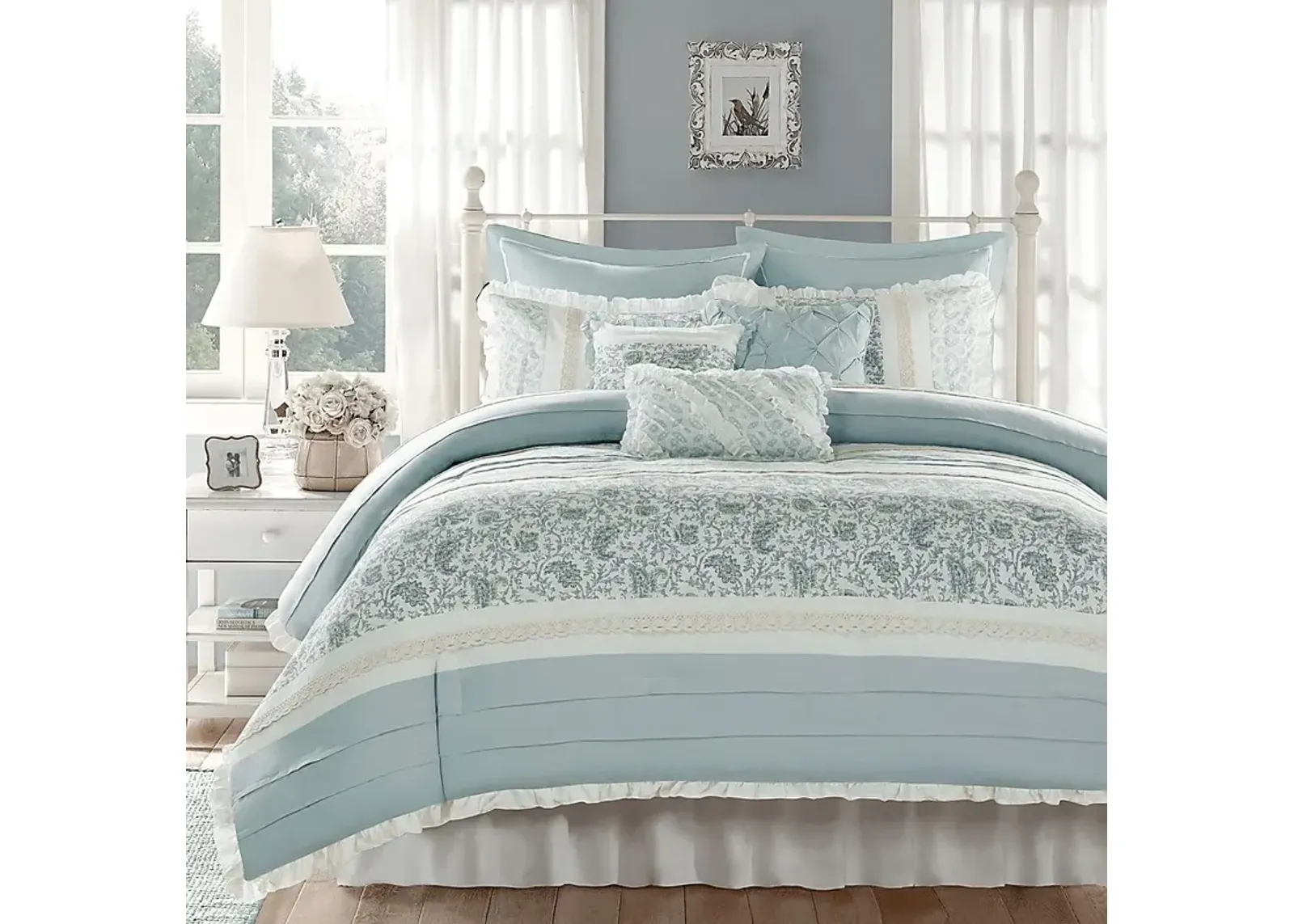 Malia Blue 9 Pc Queen Comforter Set