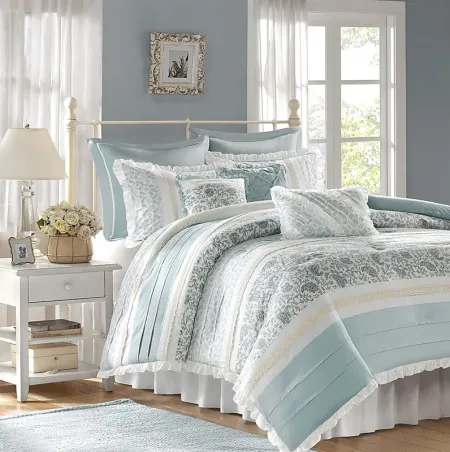 Malia Blue 9 Pc King Comforter Set