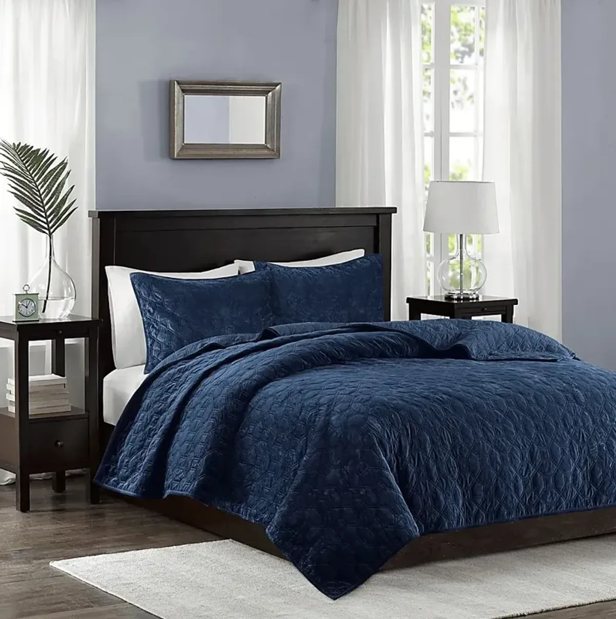 Larah Navy 3 Pc Queen Coverlet Set