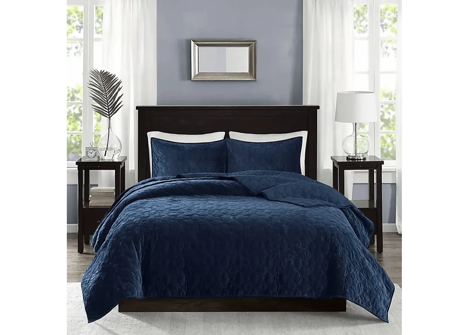 Larah Navy 3 Pc Queen Coverlet Set