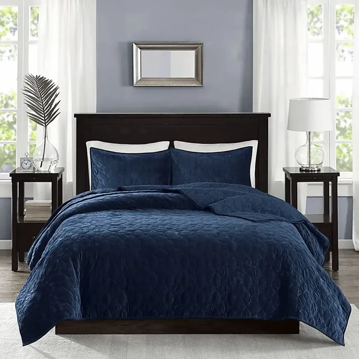 Larah Navy 3 Pc Queen Coverlet Set