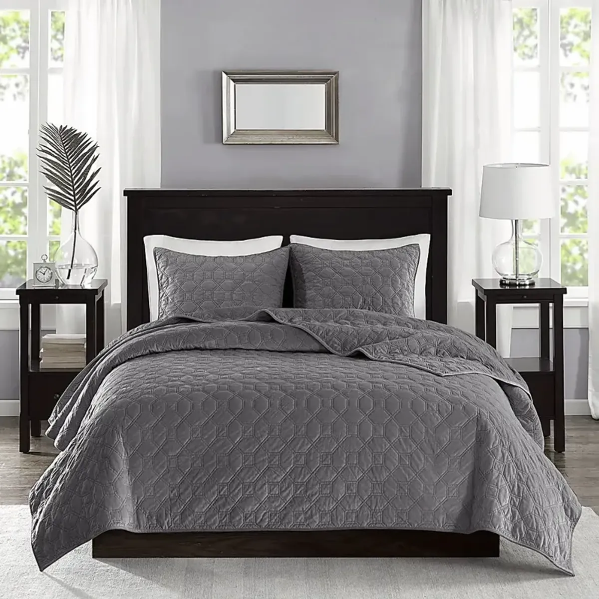 Larah Gray 3 Pc Queen Coverlet Set