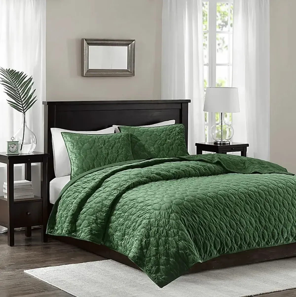 Larah Green 3 Pc Queen Coverlet Set