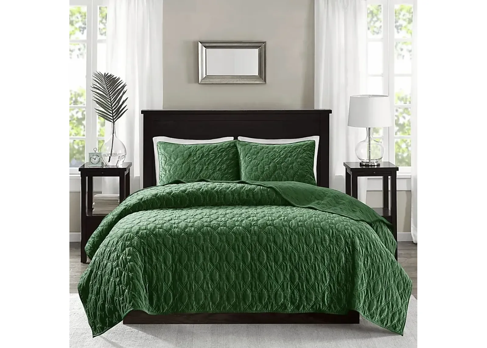 Larah Green 3 Pc Queen Coverlet Set