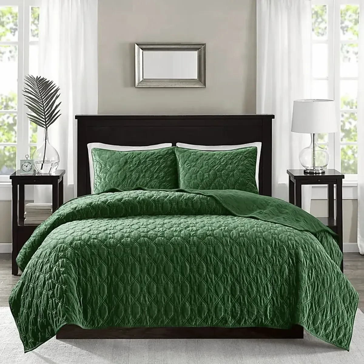 Larah Green 3 Pc Queen Coverlet Set