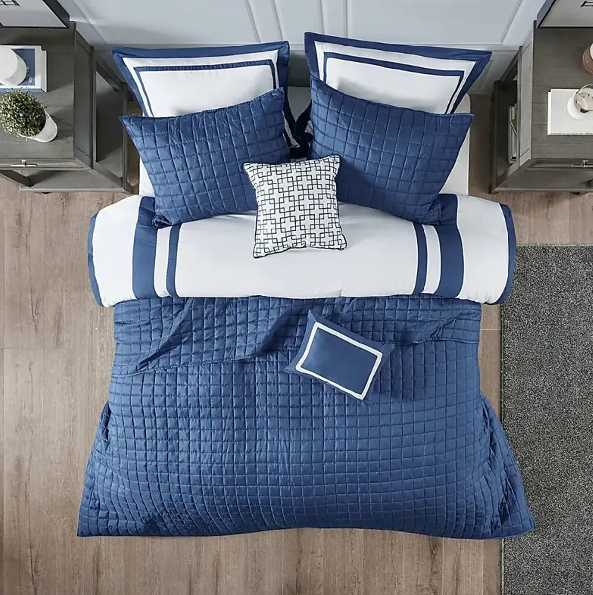 Noemy Navy 8 Pc Queen Coverlet Set