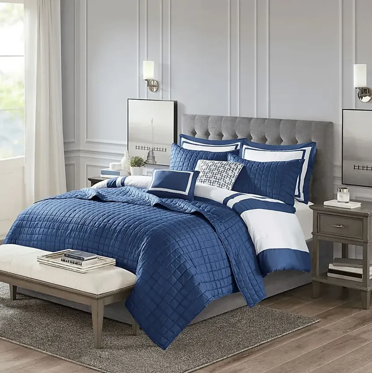 Noemy Navy 8 Pc Queen Coverlet Set