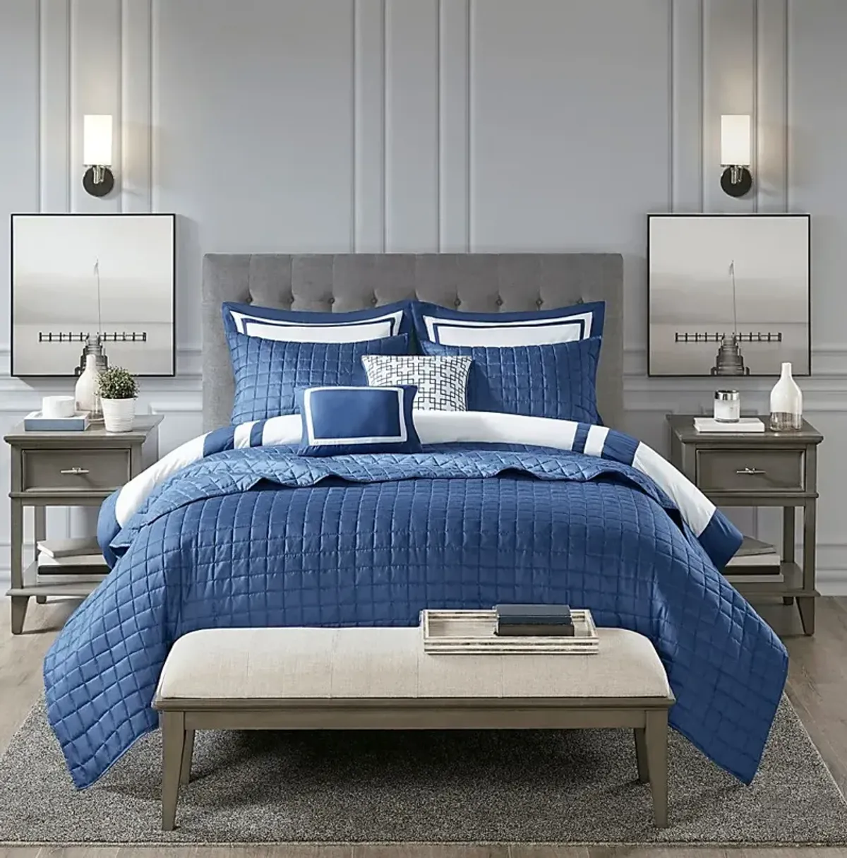 Noemy Navy 8 Pc Queen Coverlet Set