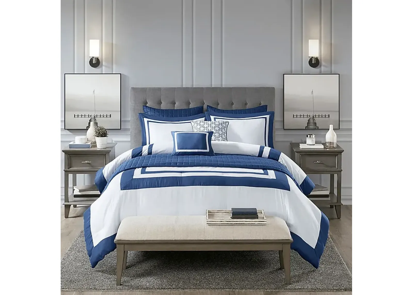 Noemy Navy 8 Pc Queen Coverlet Set