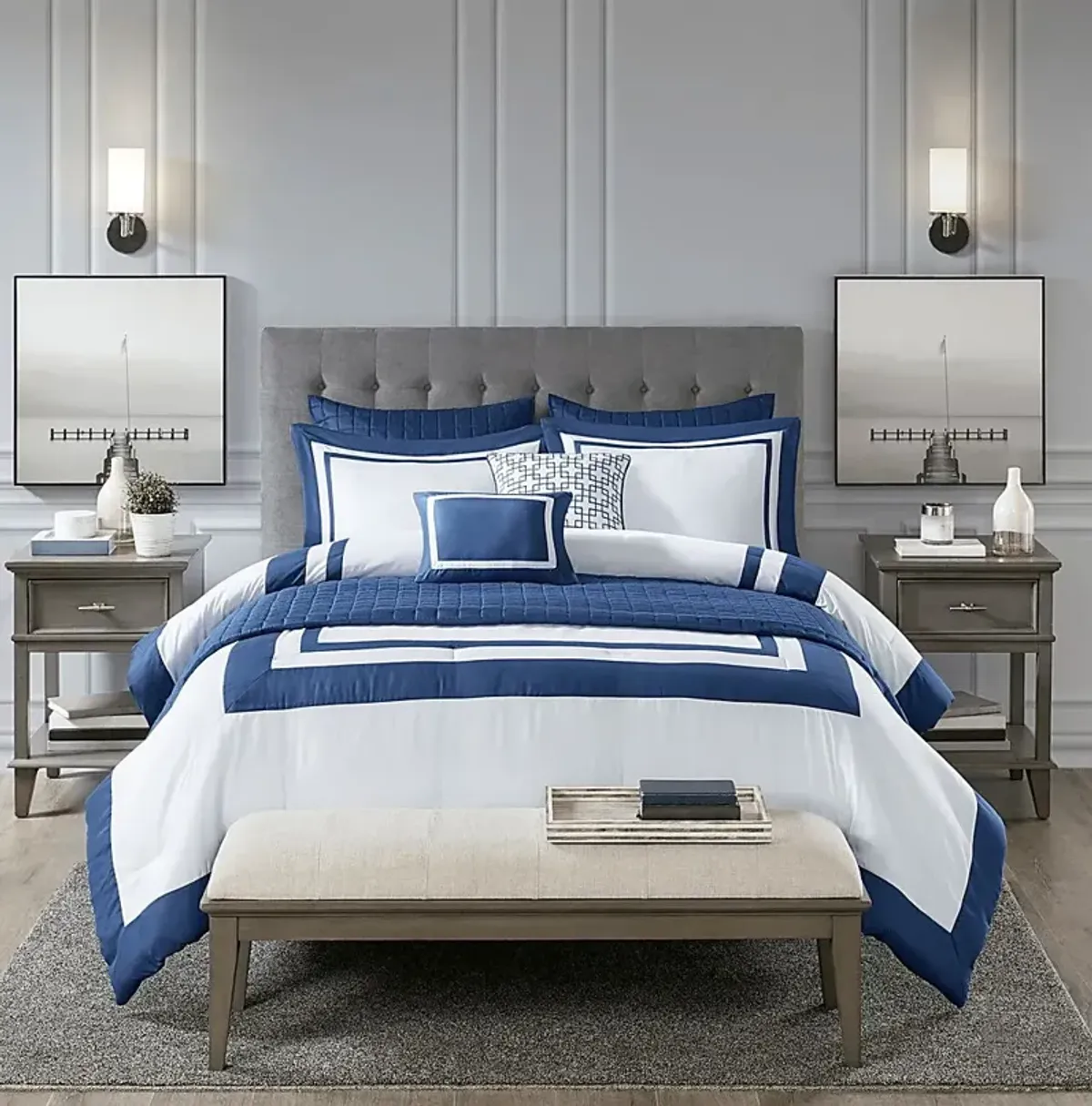 Noemy Navy 8 Pc Queen Coverlet Set