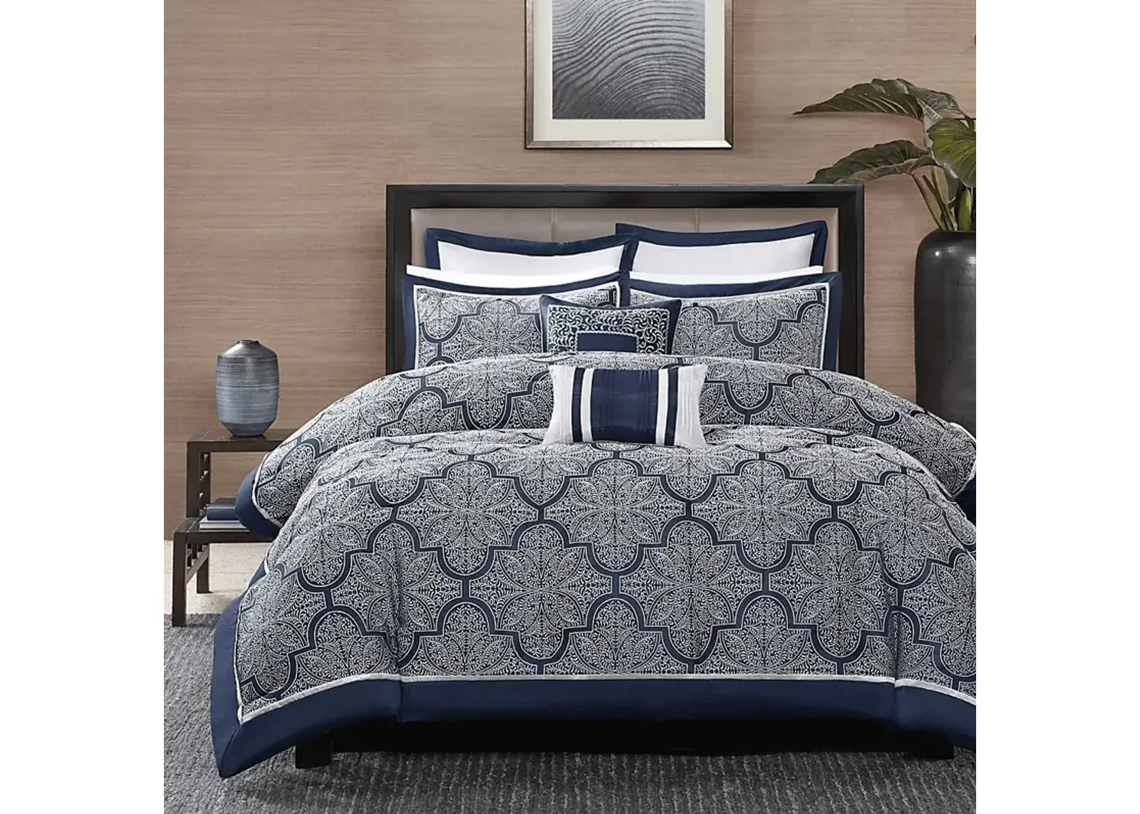 Diala Navy 8 Pc Queen Comforter Set