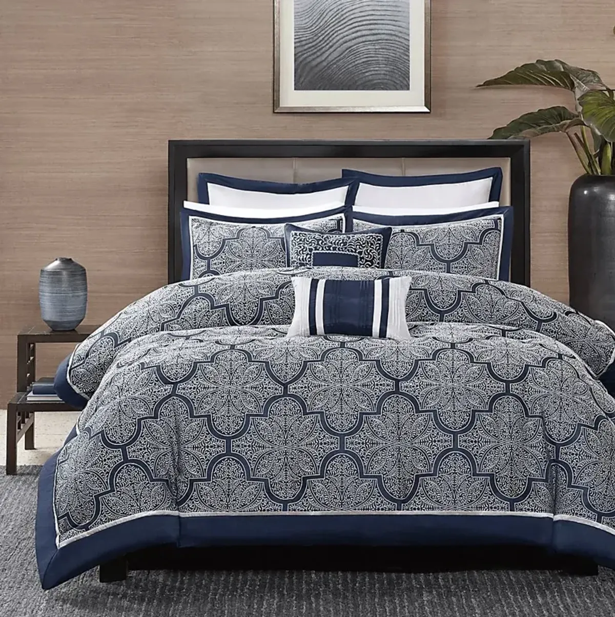 Diala Navy 8 Pc Queen Comforter Set