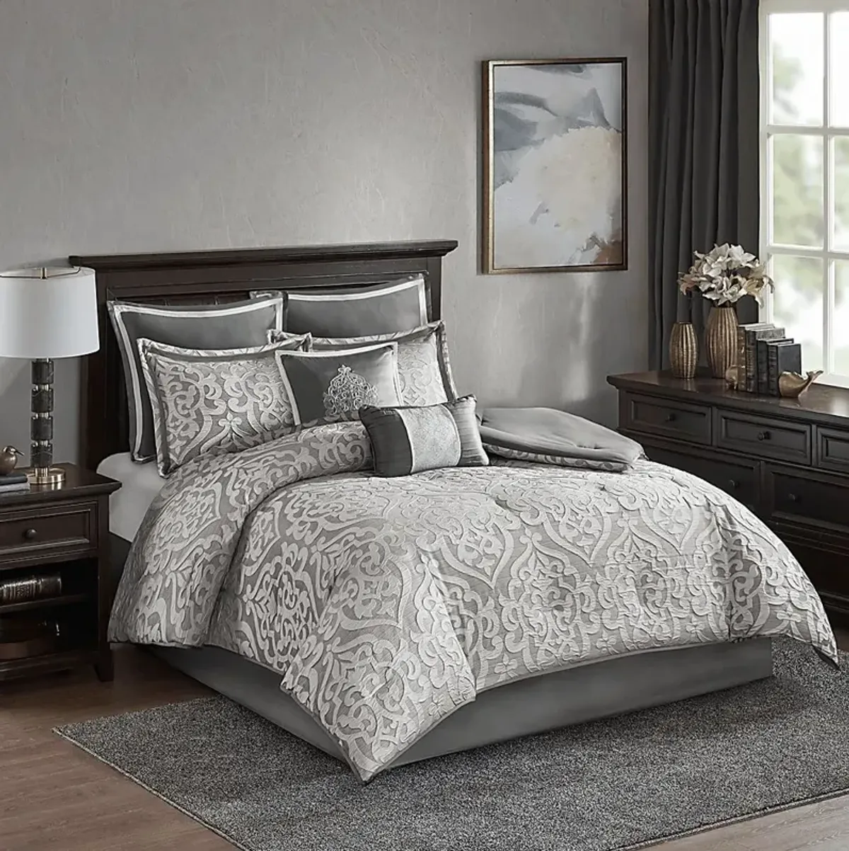 Magali Silver 8 Pc Queen Comforter Set