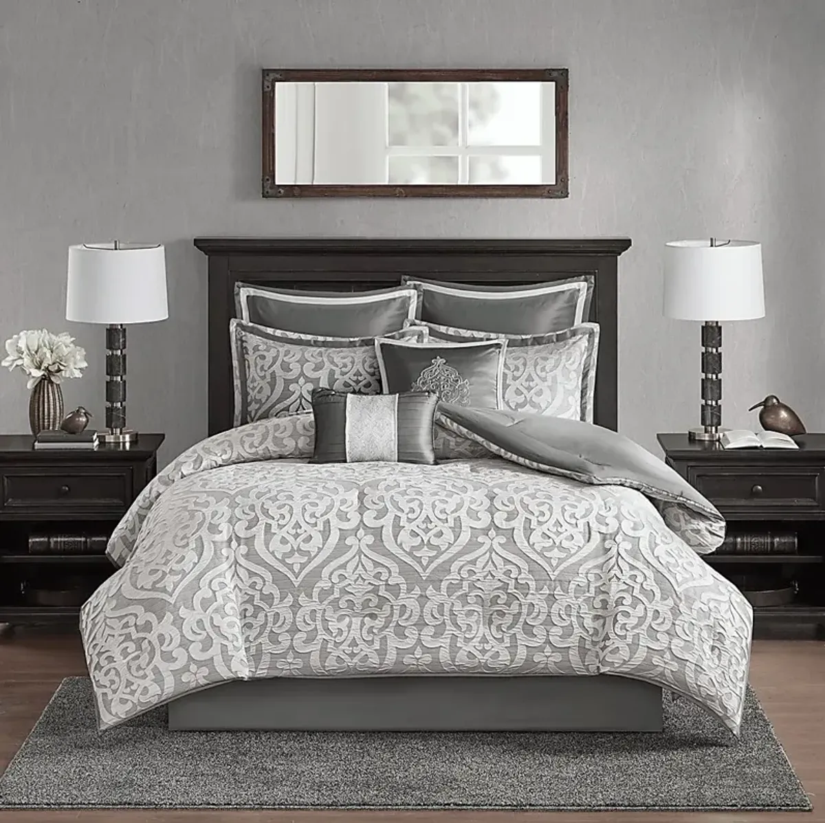 Magali Silver 8 Pc Queen Comforter Set