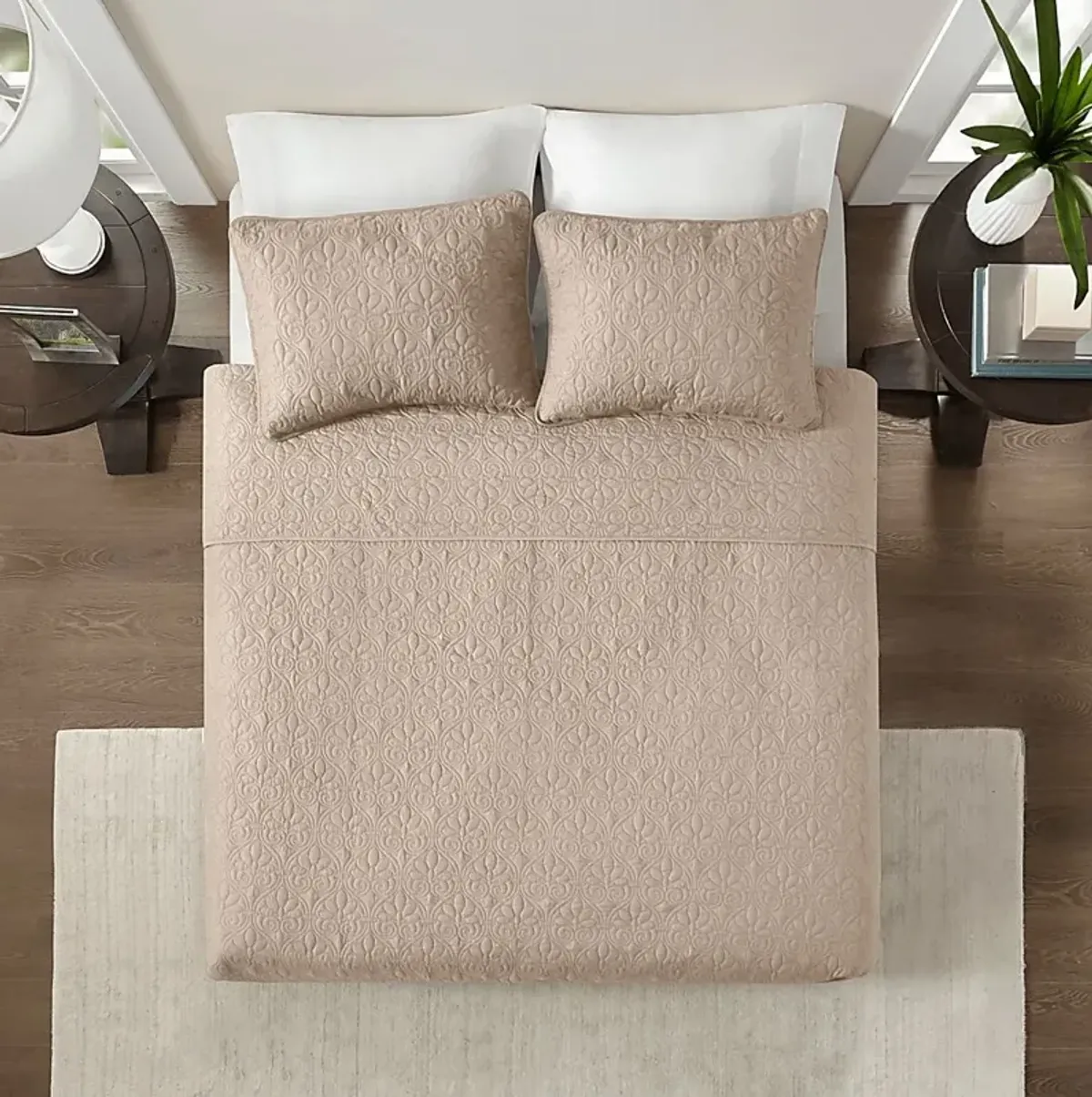 Riaz Khaki 3 Pc Queen Coverlet Set