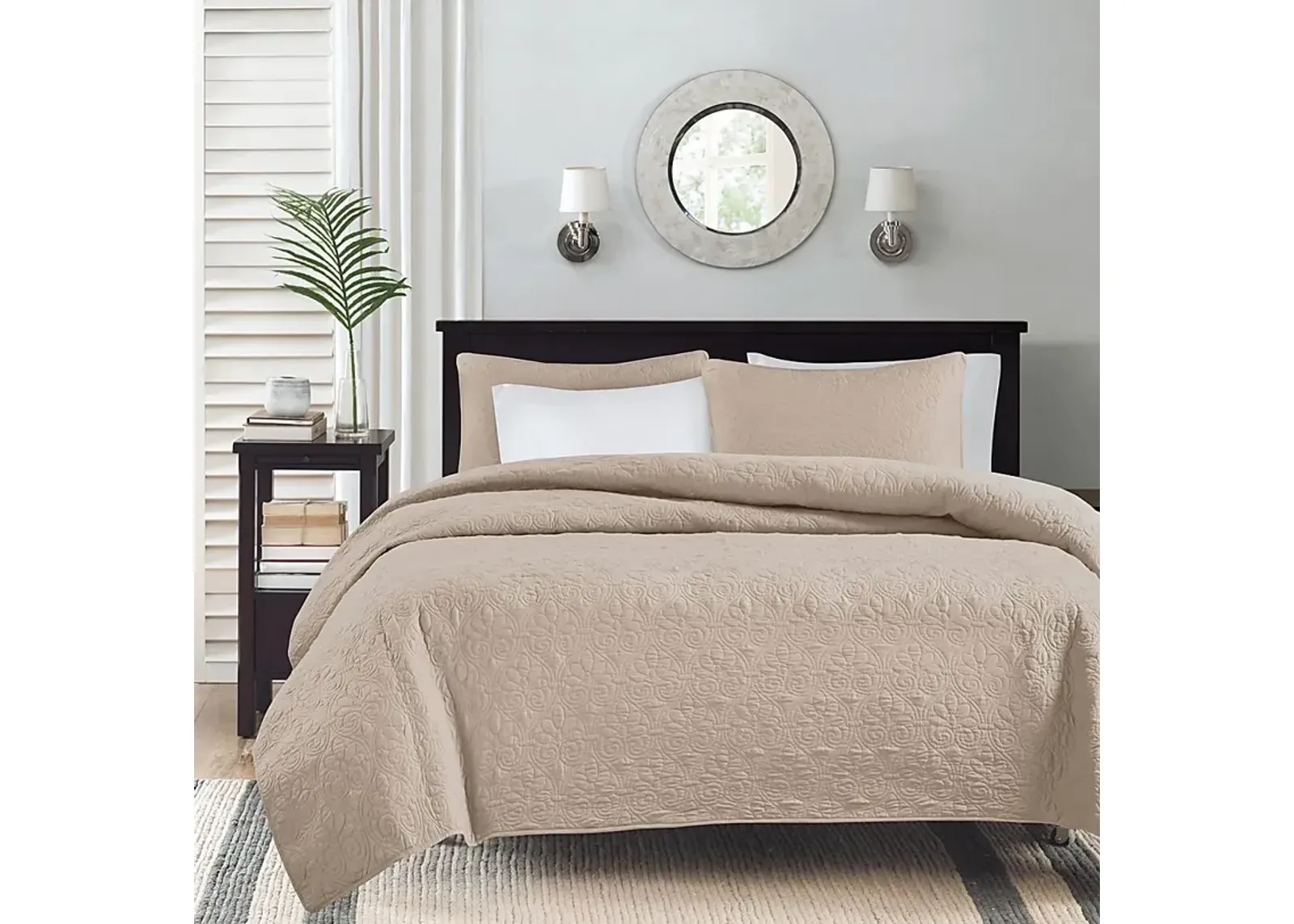 Riaz Khaki 3 Pc Queen Coverlet Set