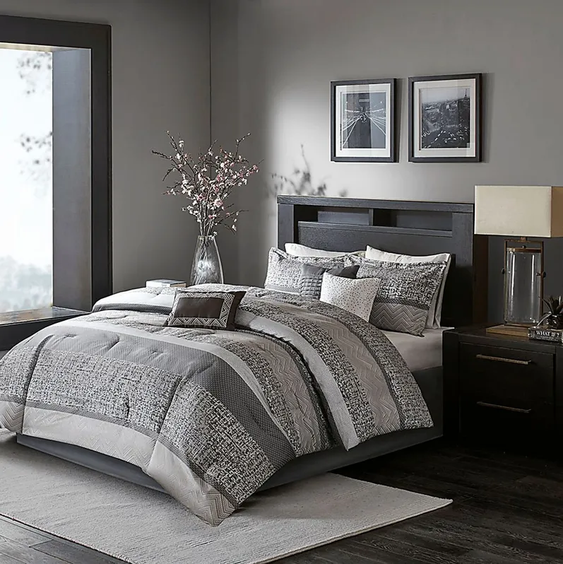 Zair Gray 7 Pc Queen Comforter Set