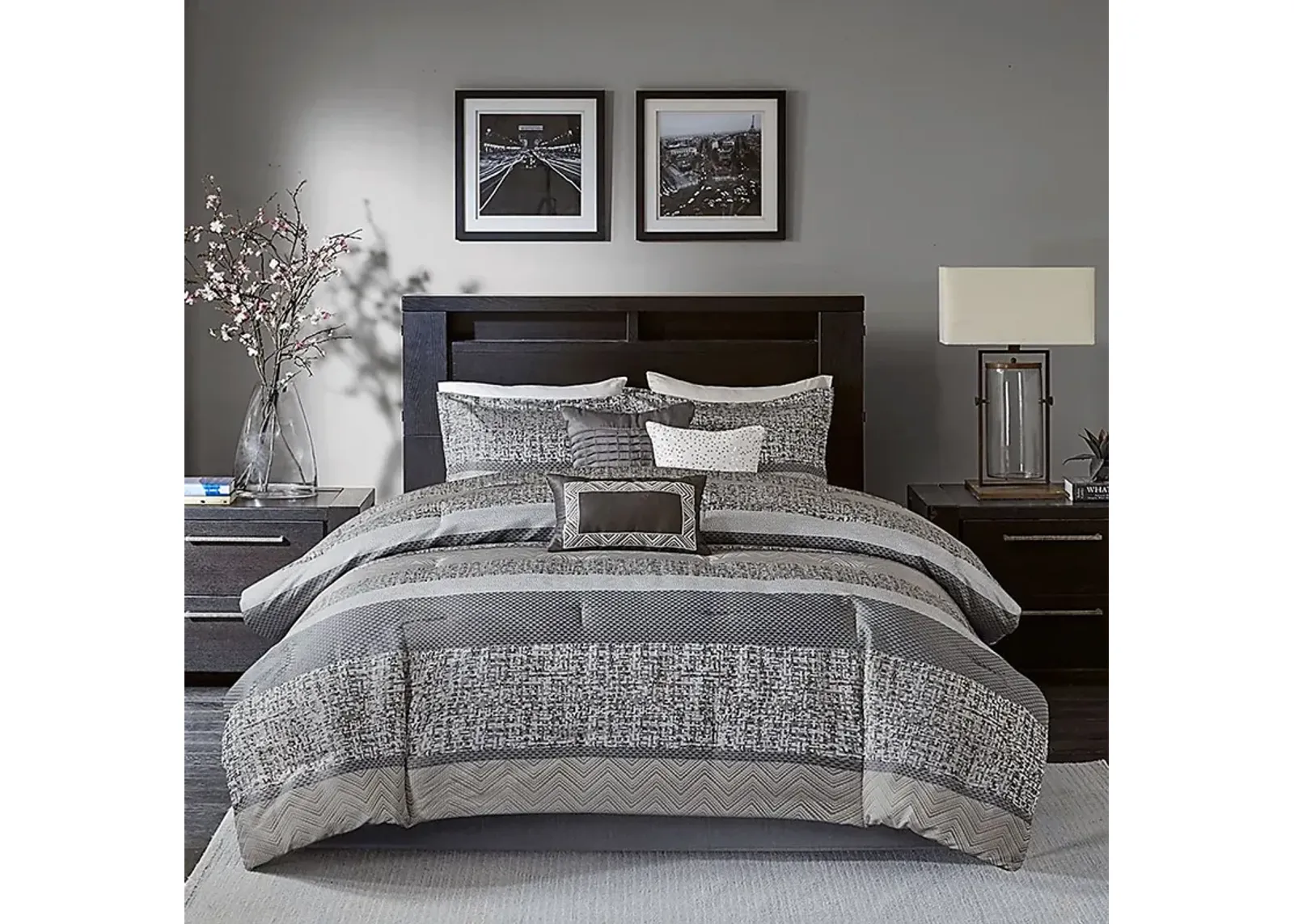 Zair Gray 7 Pc California King Comforter Set