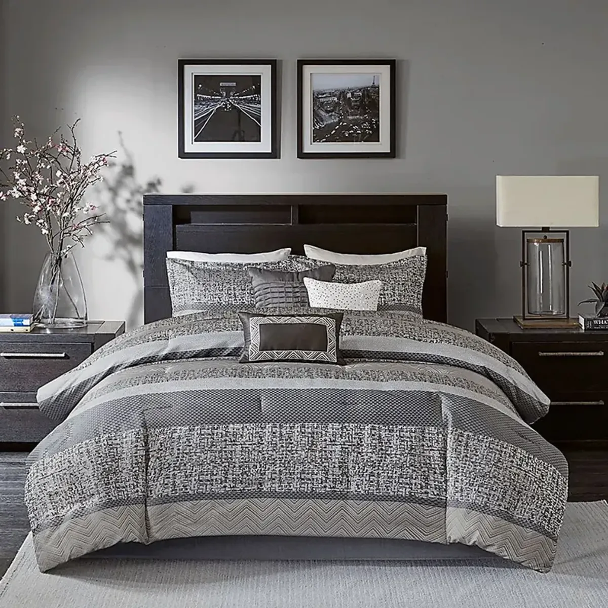 Zair Gray 7 Pc California King Comforter Set