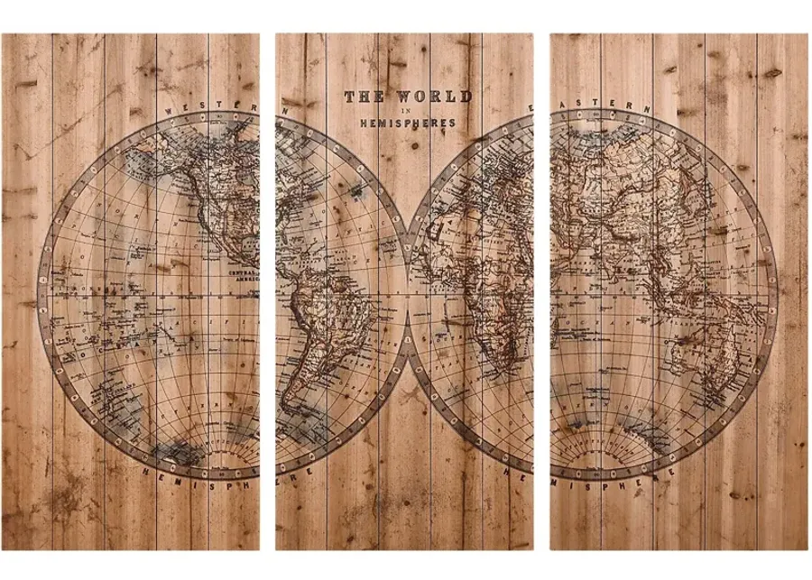 Aged World Map Set of 3 Artwork