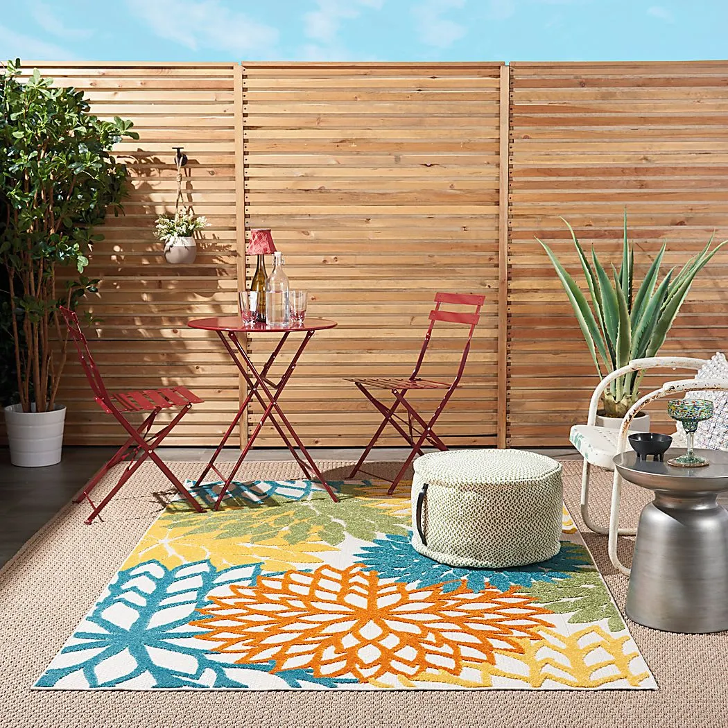 Winthrone Turquoise/Multi 5'3 x 7'5 Indoor/Outdoor Rug