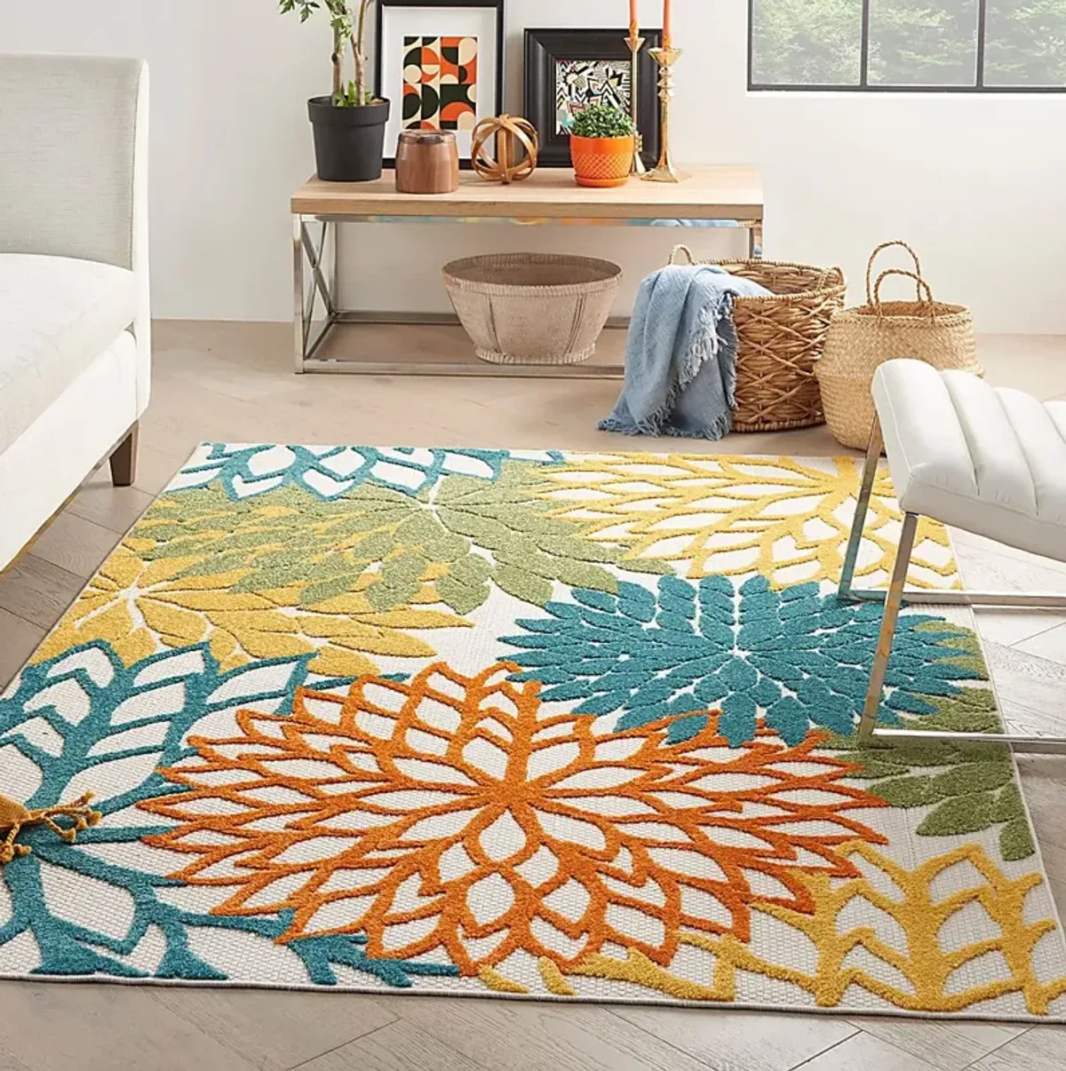 Winthrone Turquoise/Multi 5'3 x 7'5 Indoor/Outdoor Rug