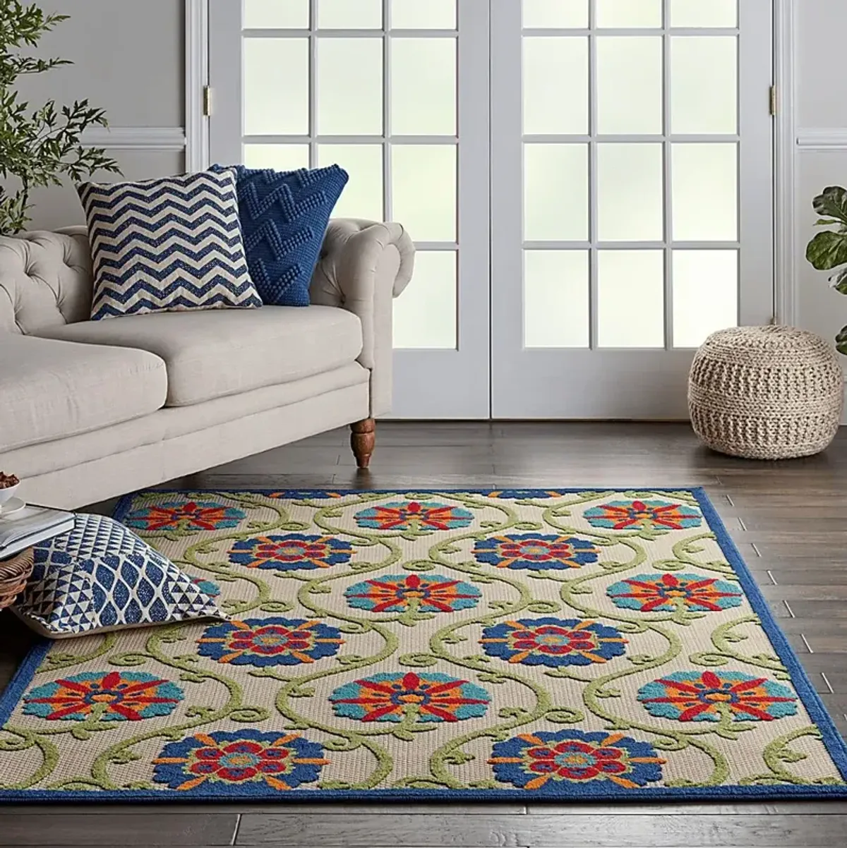 Faylen Blue 5'3 x 7'5 Indoor/Outdoor Rug