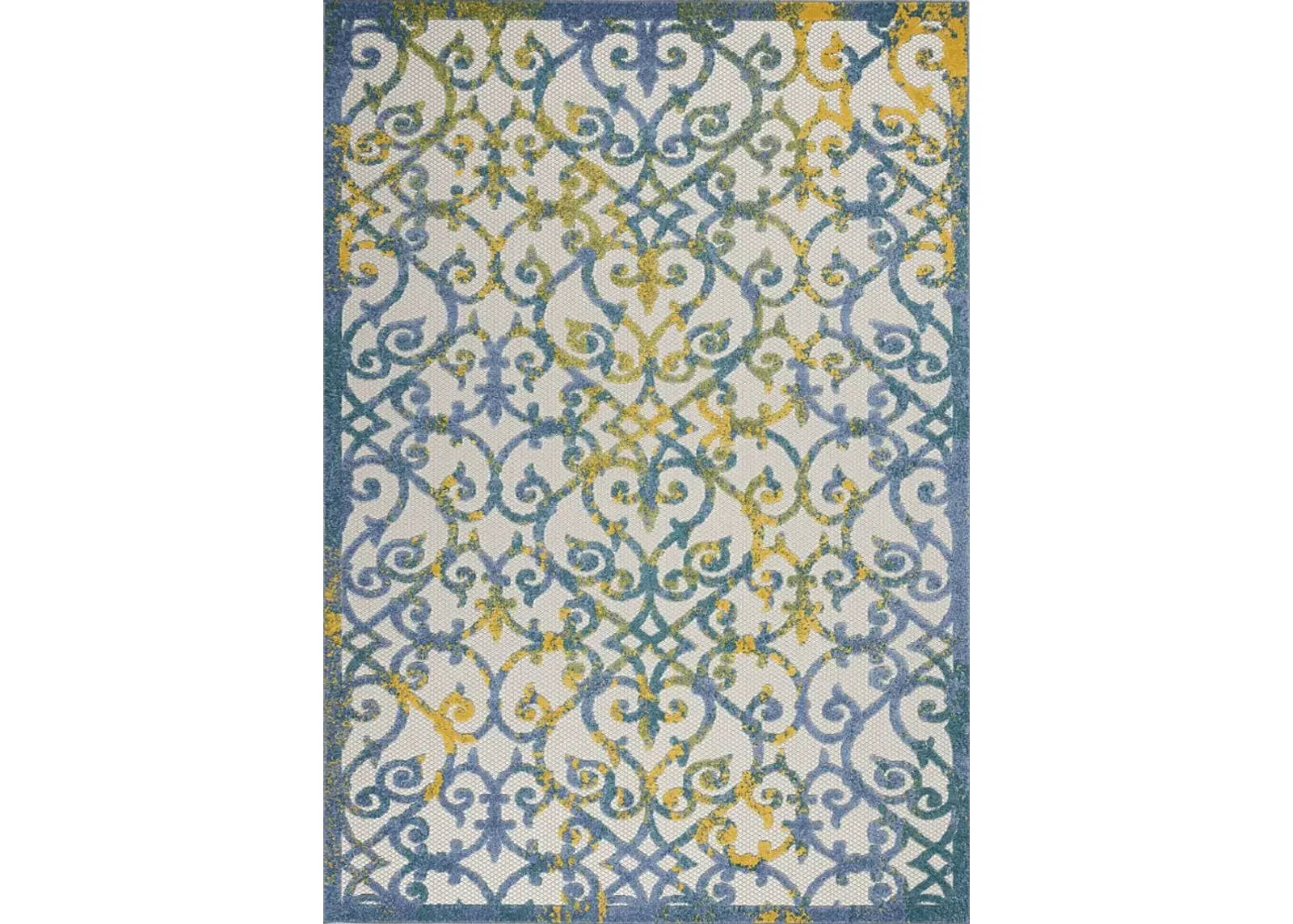 Drayce Ivory/Blue 5'3 x 7'5 Indoor/Outdoor Rug