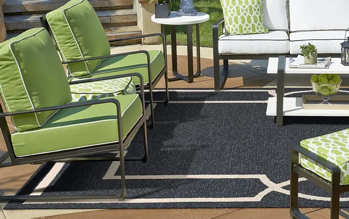 Valmack Black 7' Square Indoor/Outdoor Rug