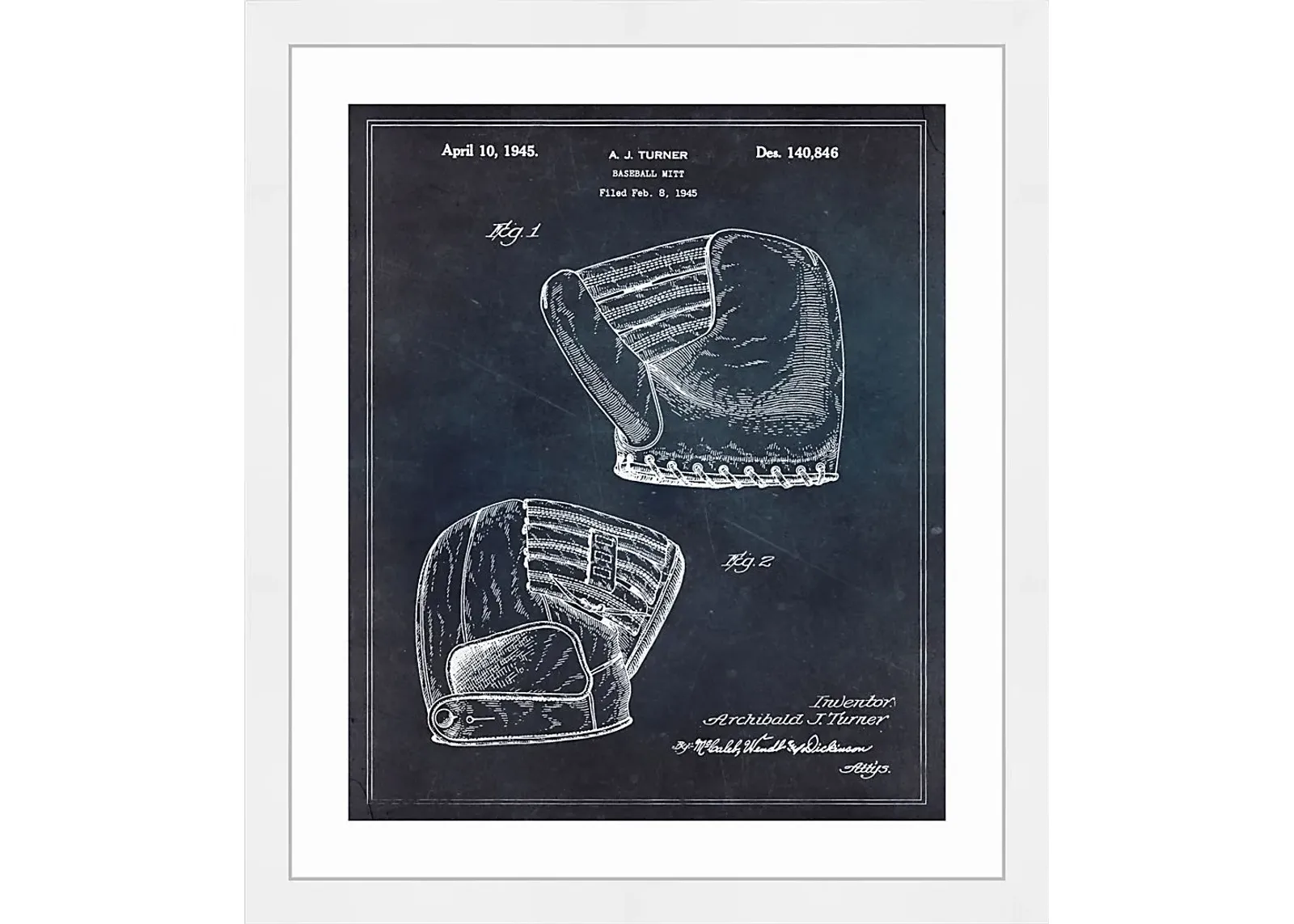 Baseball Glove Blueprint Black Artwork