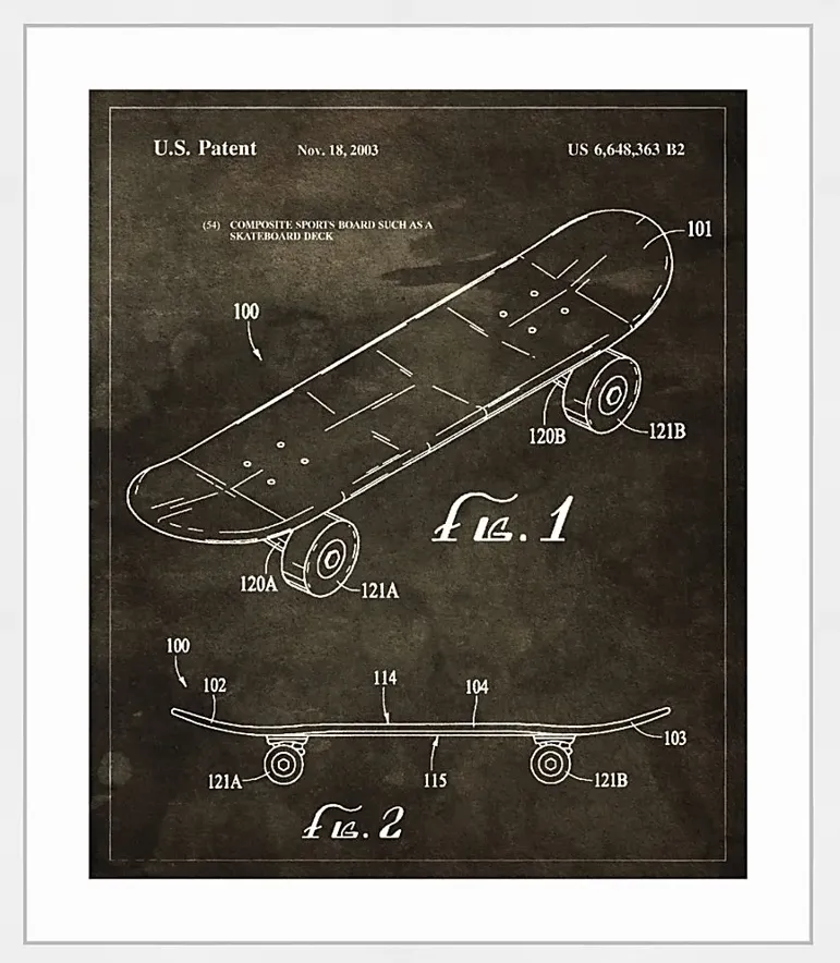 Skateboard Blueprint Brown Artwork