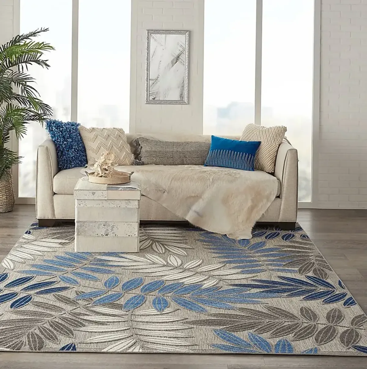 Krisiel Gray/Blue 7'10 x 10'6 Indoor/Outdoor Rug