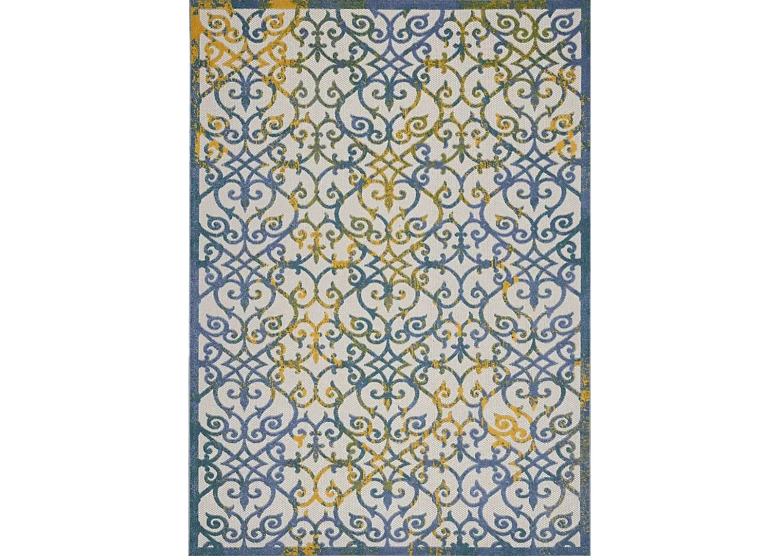 Drayce Ivory/Blue 7'10 x 10'6 Indoor/Outdoor Rug