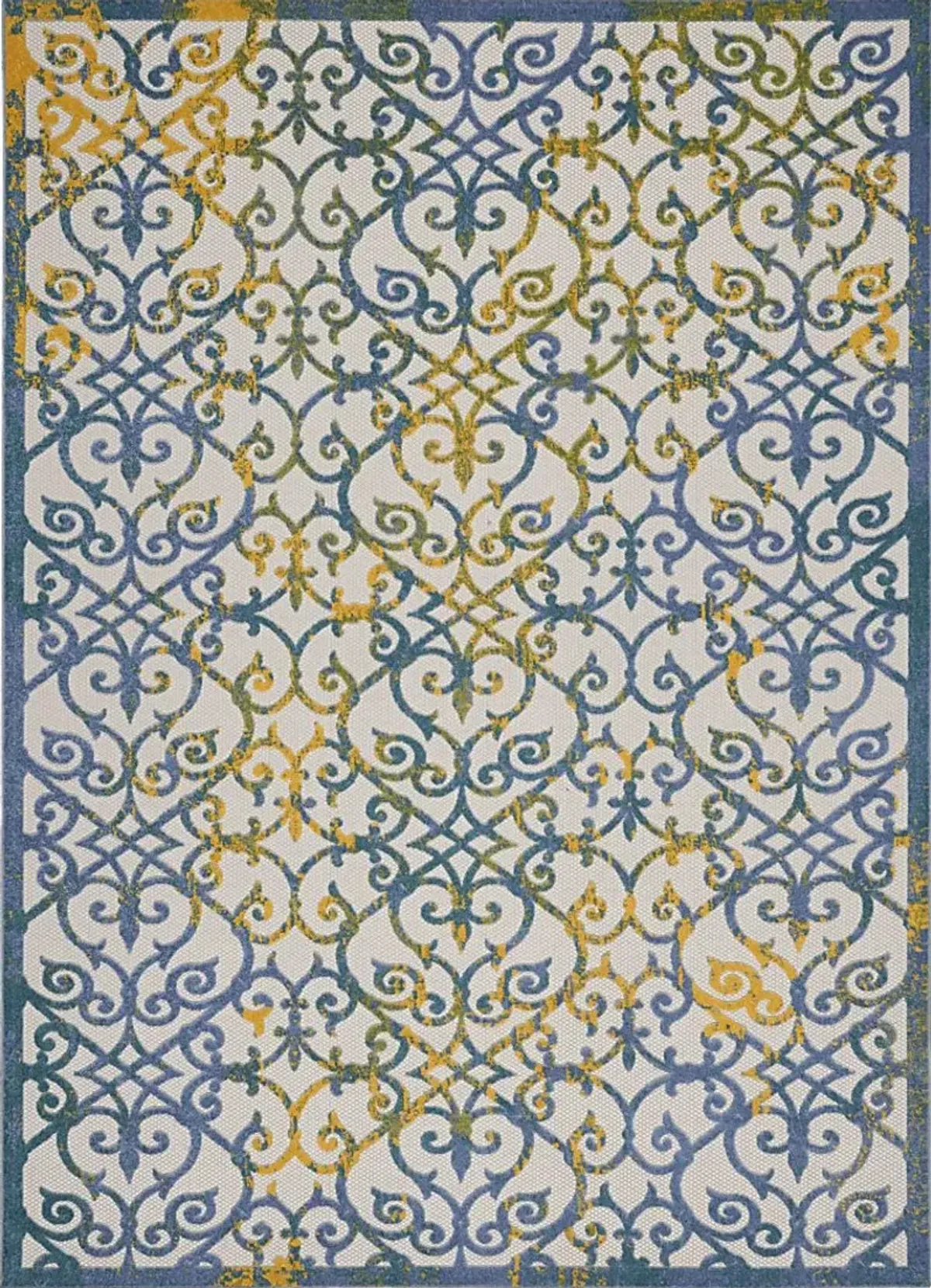 Drayce Ivory/Blue 7'10 x 10'6 Indoor/Outdoor Rug