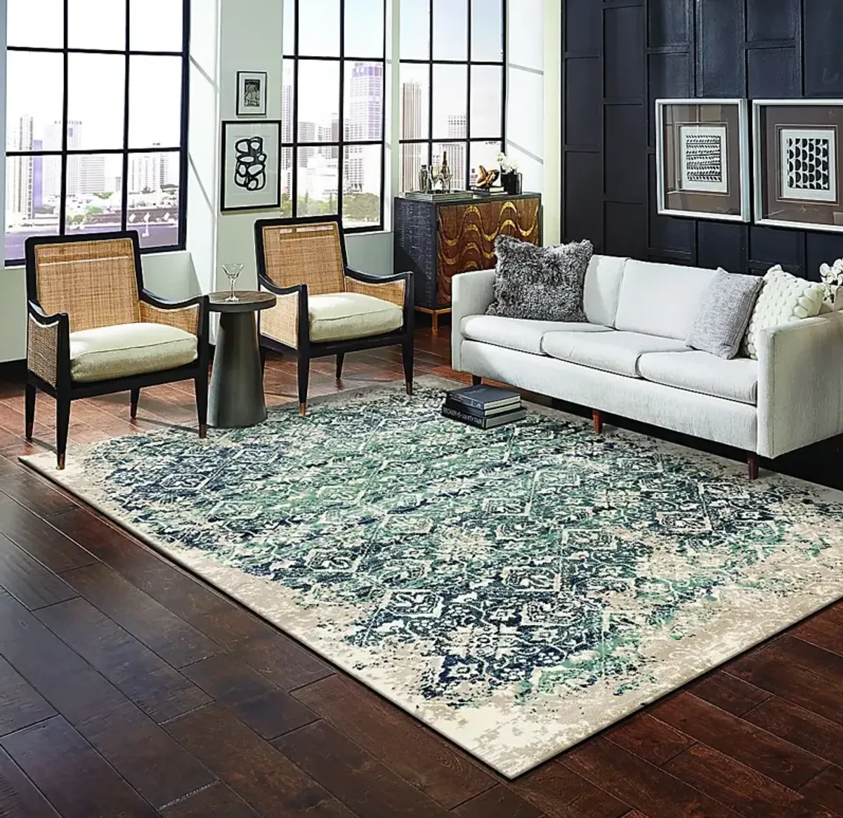 Dunnora Ivory/Blue 7'7 x 10'10 Rug