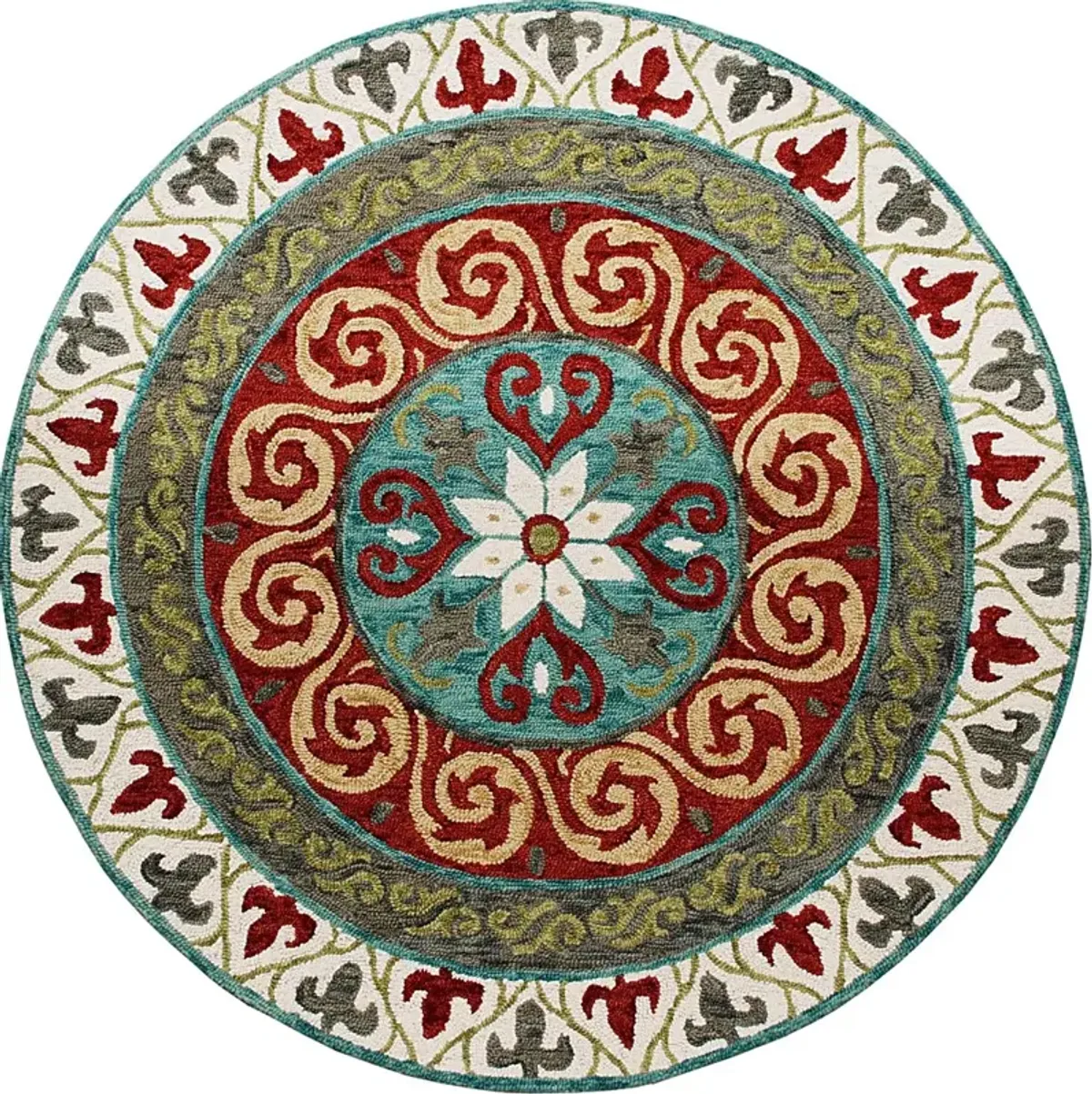 Waltois Ivory/Red 5' Round Rug