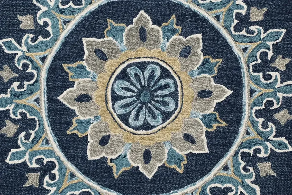 Exmeda Blue/Multi 5' Round Rug