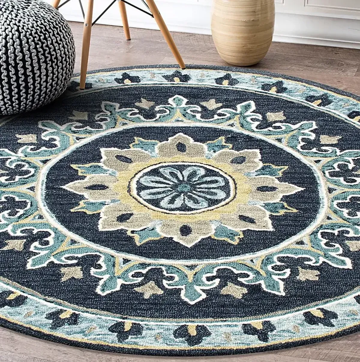 Exmeda Blue/Multi 5' Round Rug