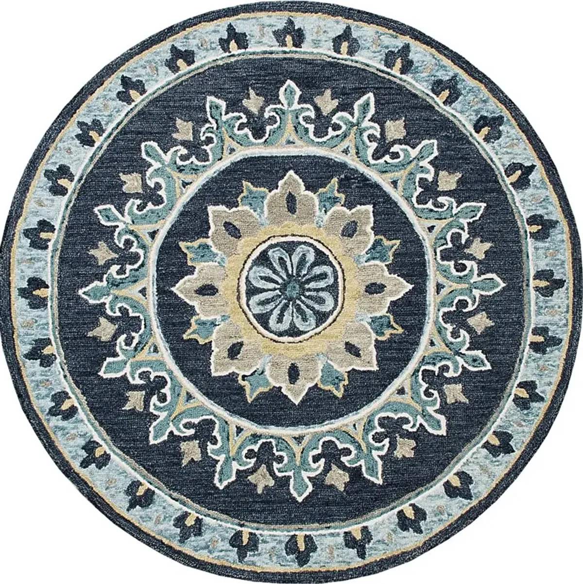 Exmeda Blue/Multi 5' Round Rug