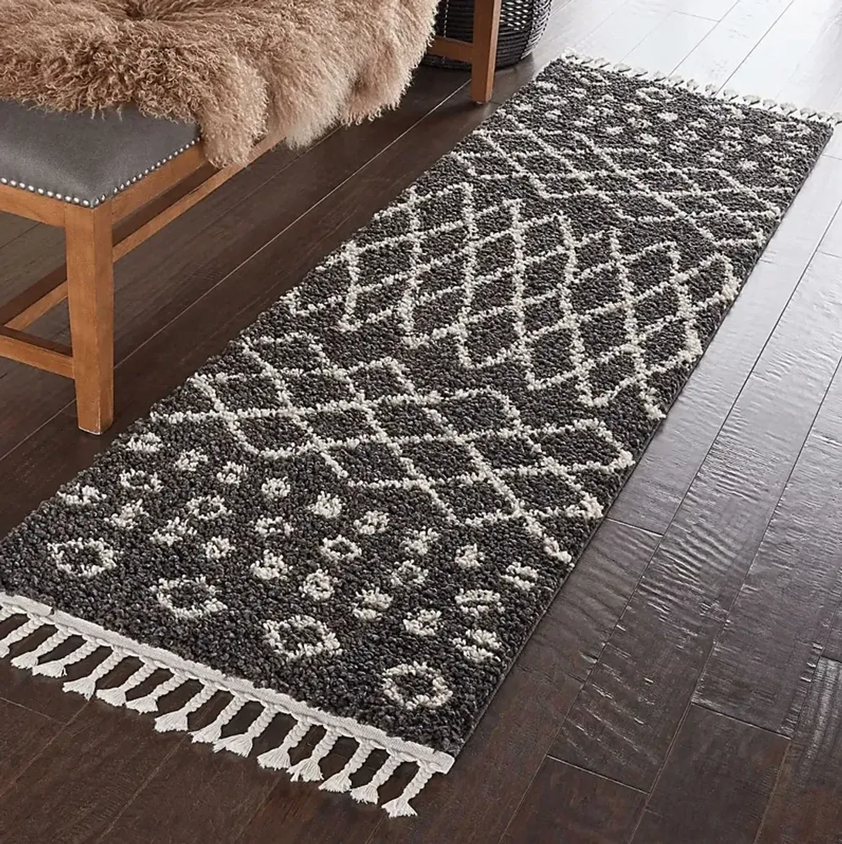 Graphic Patterns Charcoal 2'2 x 8'1 Runner Rug