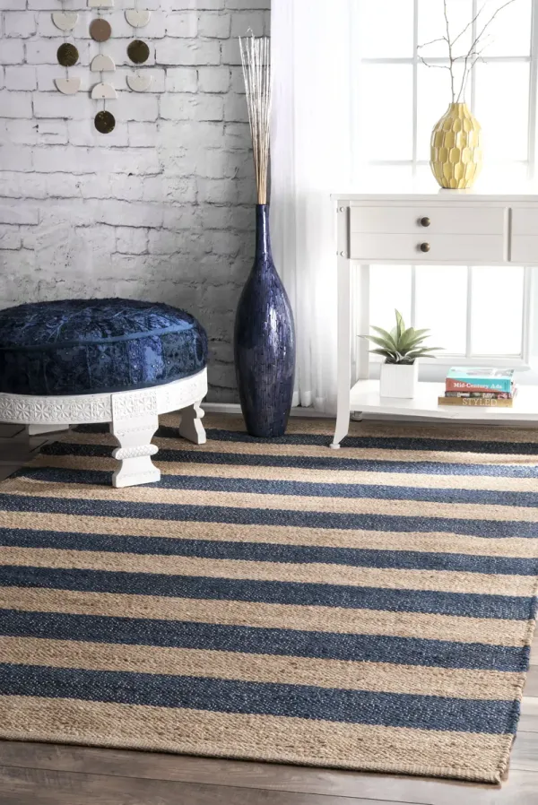 Jute And Denim Even Stripes Rug