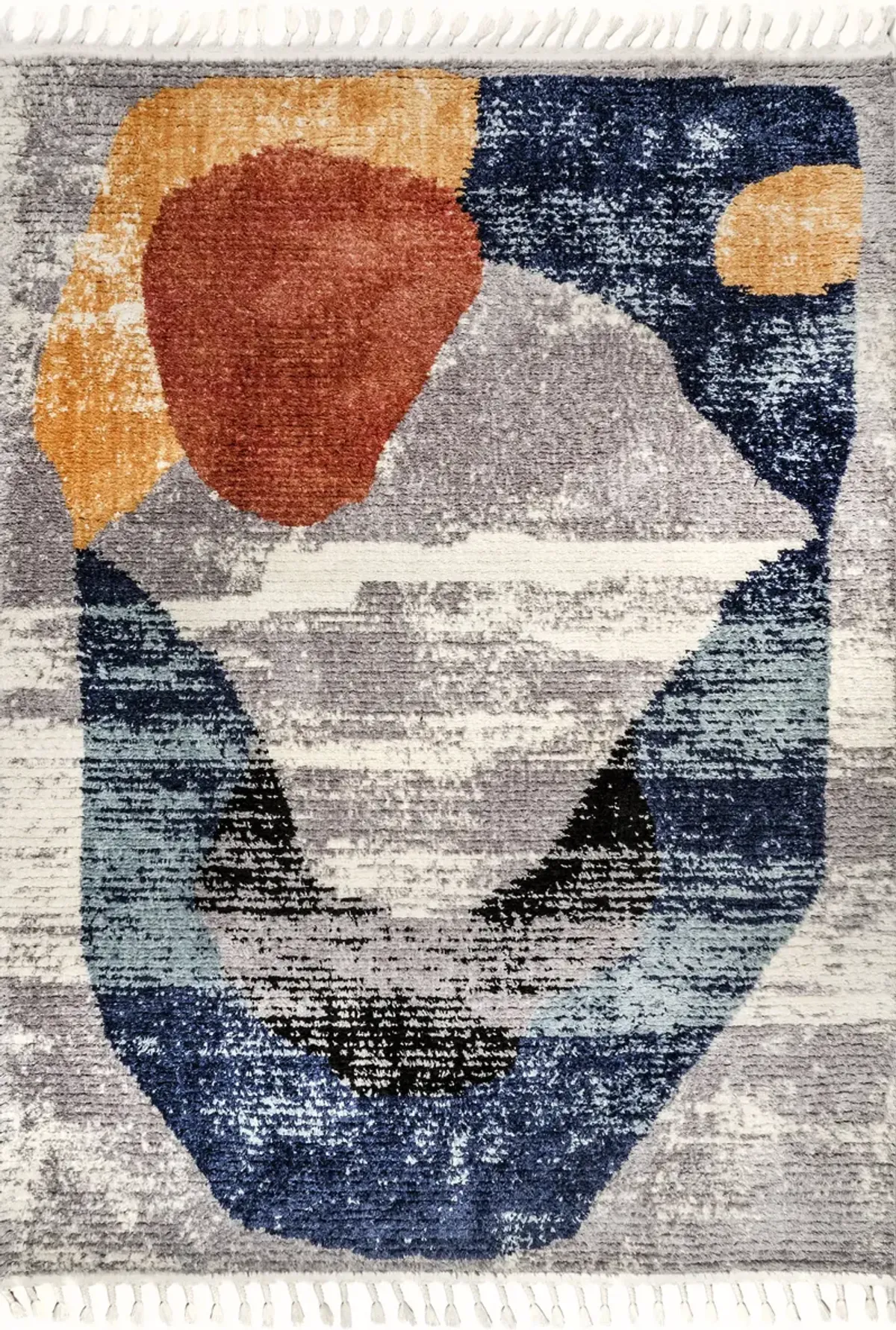 Scarlet Abstract Tasseled Rug