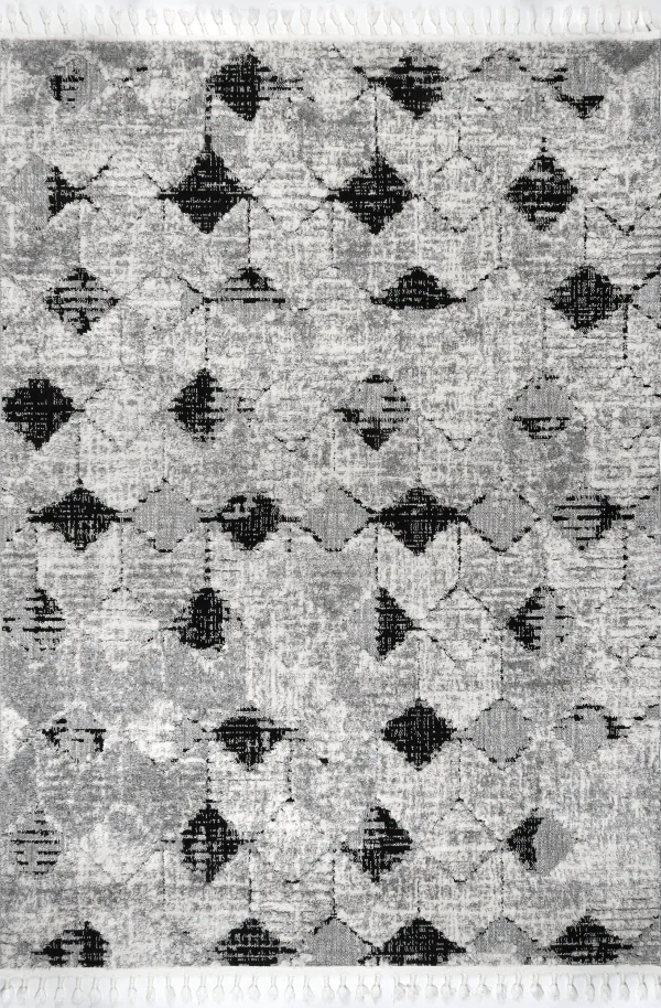 Textured Herringbone Tasseled Rug