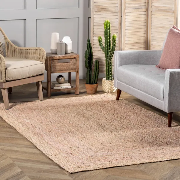 Hand Braided Denim And Jute Interwoven Solid Rug