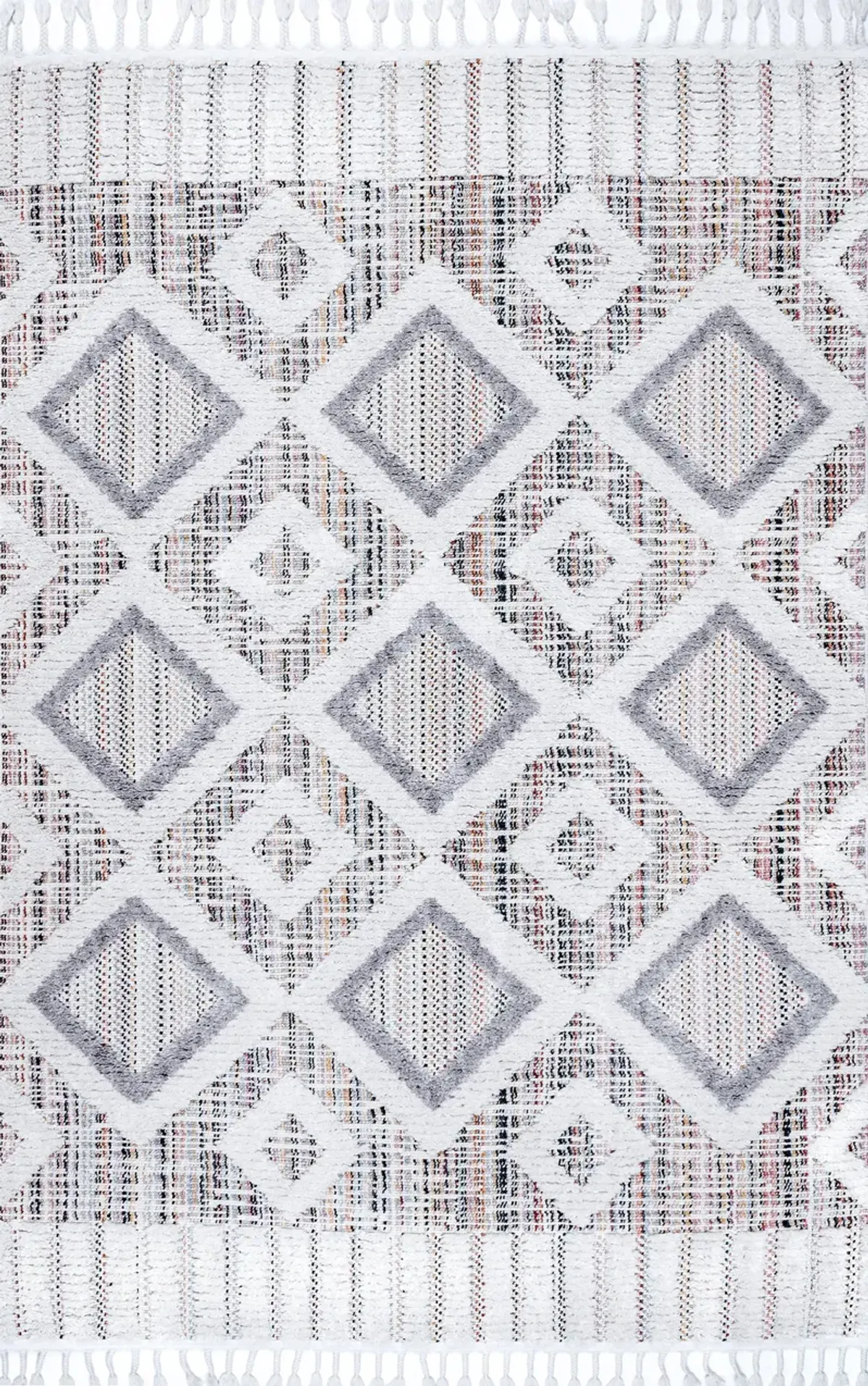 Shaggy Checkered Tiles Tassel Rug