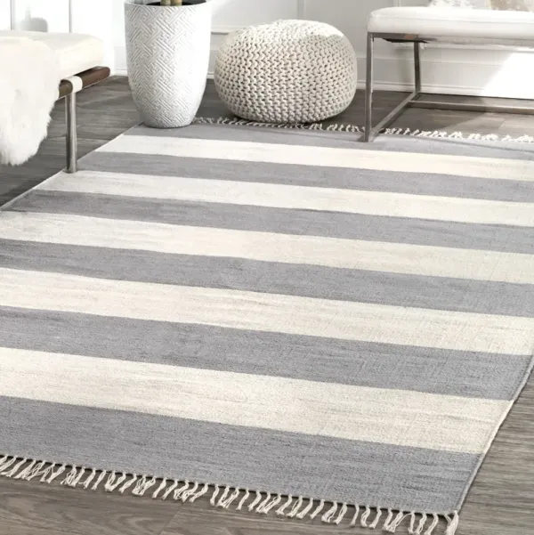 Awning Striped Flatweave Tassel Rug