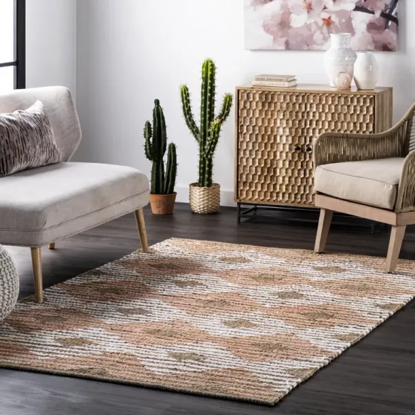 Hand Braided Denim And Jute Striped Diamonds Rug