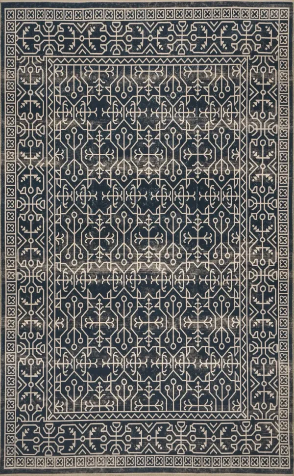 Tinsley Bordered Linework Washable Rug